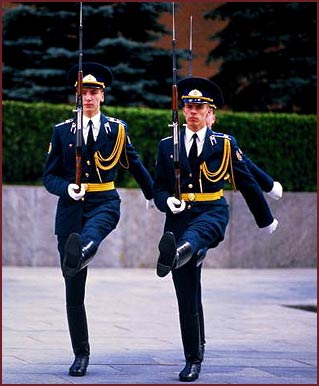 Moscow, Red Square, guards outside Lenin's mausoleum.