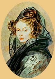 Alexandra Muravieva, wife of Decembrist Nikita Muraviev. Watercolor, 1825, P.Sokolov.
